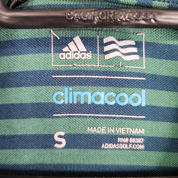 Mens Adidas ClimaCool Polo Shirt Green & Blue Stripe Short Sleeve Size S - Picture 6 of 11